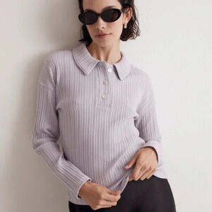 Madewell lavender purple Variegated Ribbed Boxy Polo Shirt size Large